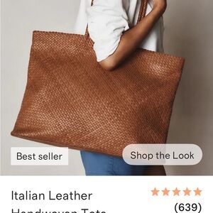 Quince Cognac Woven Leather Tote new with tags